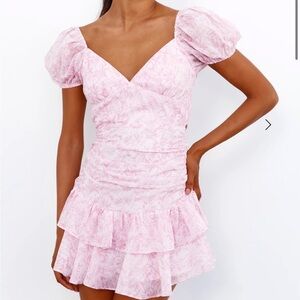 CUTE GAZE DRESS PINK Hello Molly Pink Ruffled Tiered Mini Dress